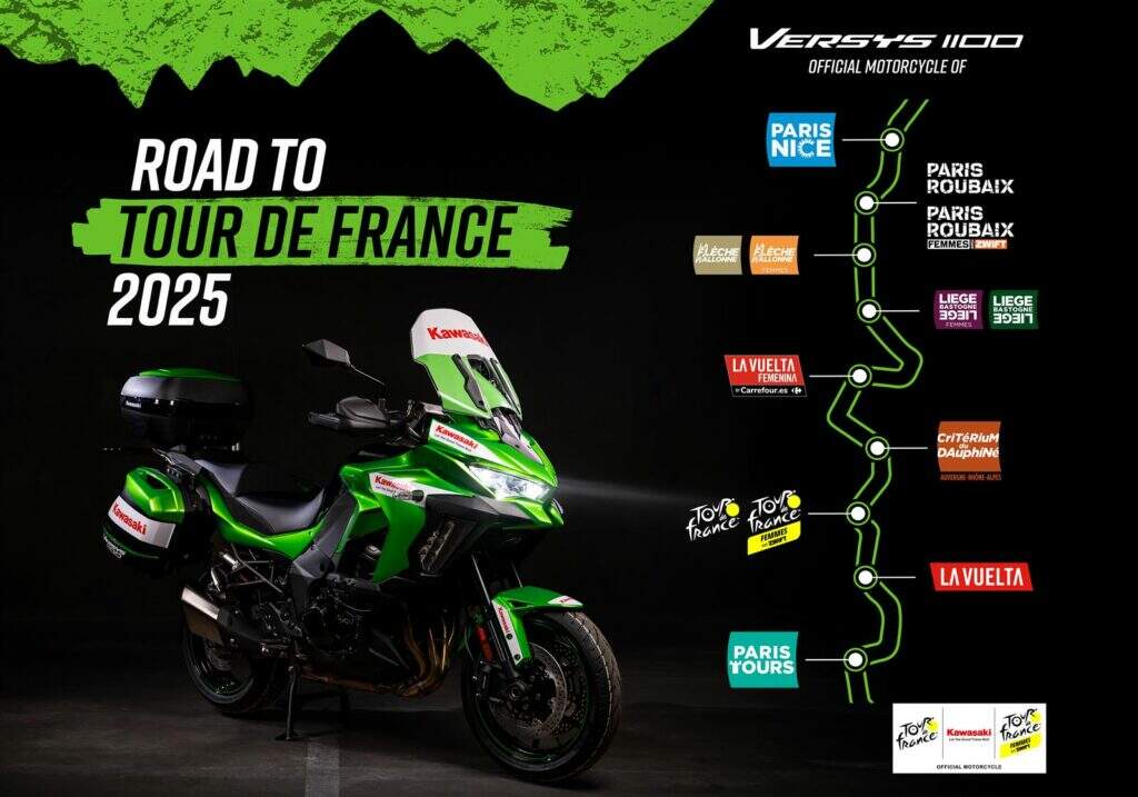 Kawasaki Versys 1100 é a moto oficial do Tour de France até 2027